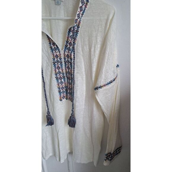 Sundance Womens Linen Knit Boho Peasant Tunic Ivory Medium Top Drop Sleeve Shirt - Picture 4 of 9